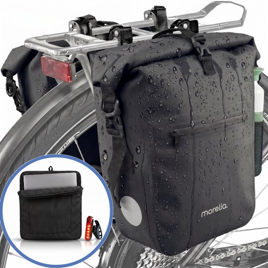 Morelia Fietstas Set met Laptoptas en Achterlicht Zwart